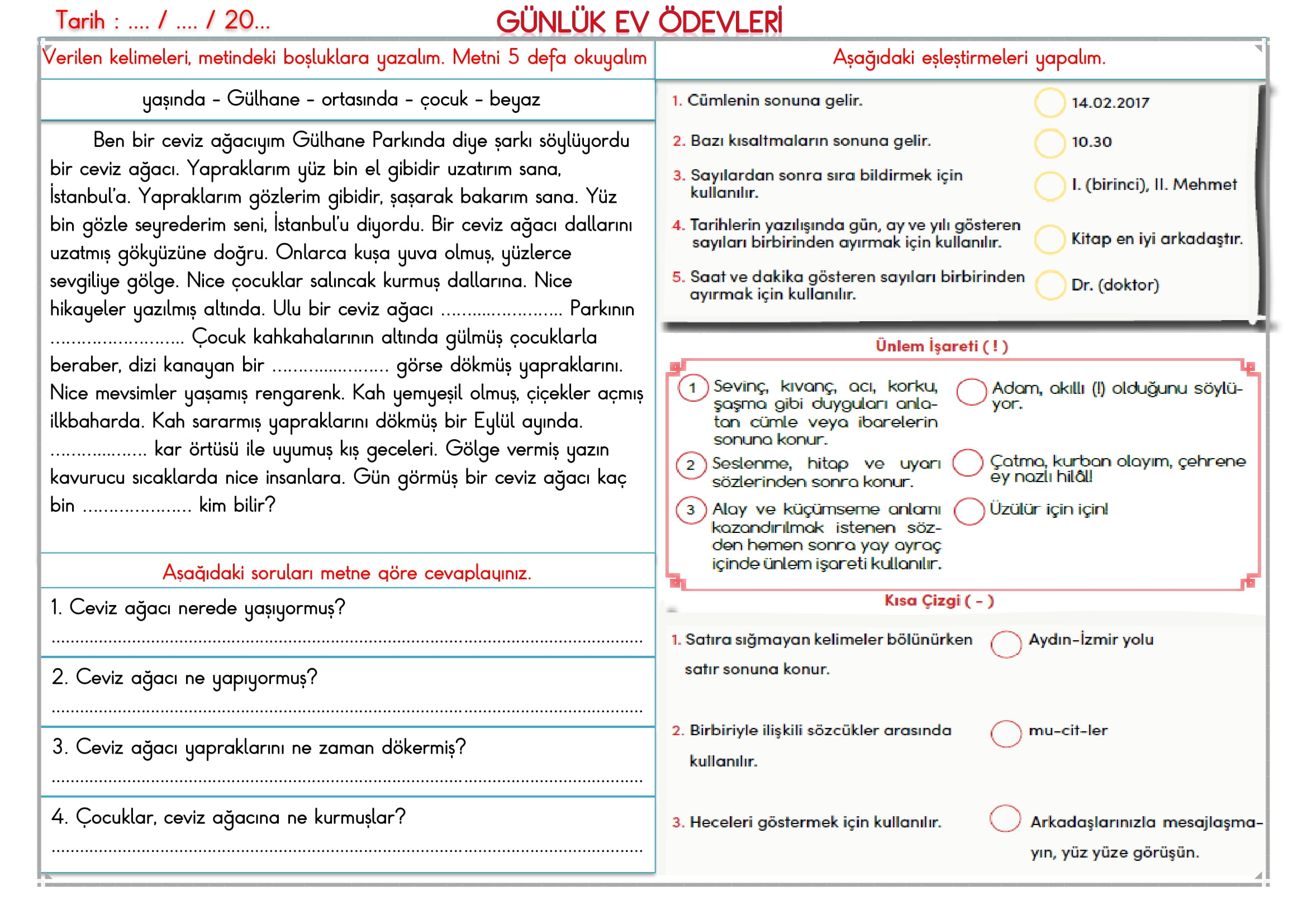 2.Sınıf 11 Nisan 2025 Günlük Ev Ödevi