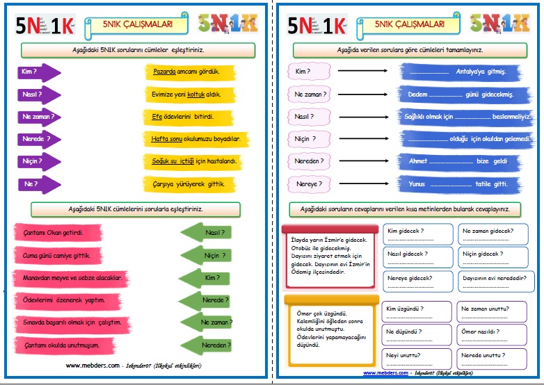 2.Sınıf Türkçe 5N1K Çalışmaları 1    (4 Sayfa)