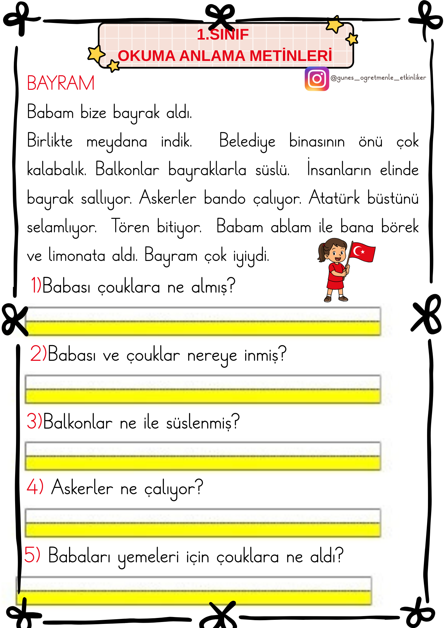 1.Sınıf B Sesi Okuma Anlama Metinleri ve Etkinlikleri