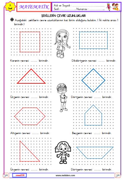 3. Sınıf Matematik Şekillerin Çevre Uzunlukları Etkinliği 2