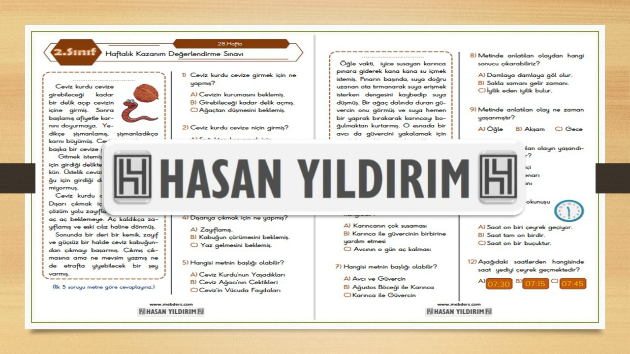 2.Sınıf Haftalık Değerlendirme Testi-28.Hafta(26-30 Nisan)