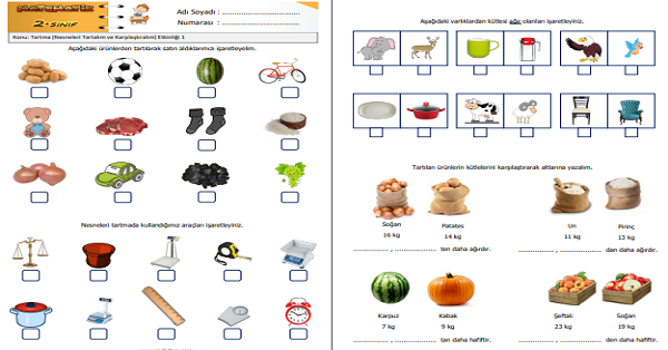 2.Sınıf Matematik Tartma (Nesneleri Tartalım ve Karşılaştıralım) Etkinliği 1