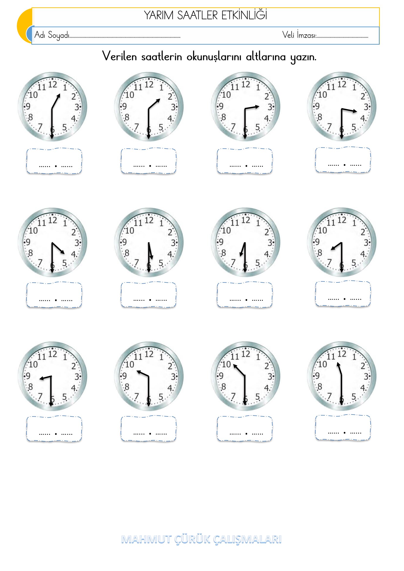 2.Sınıf - Matematik - Yarım Saatler Etkinliği