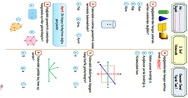 3.Sınıf Matematik Geometri Genel Yaprak Test-1