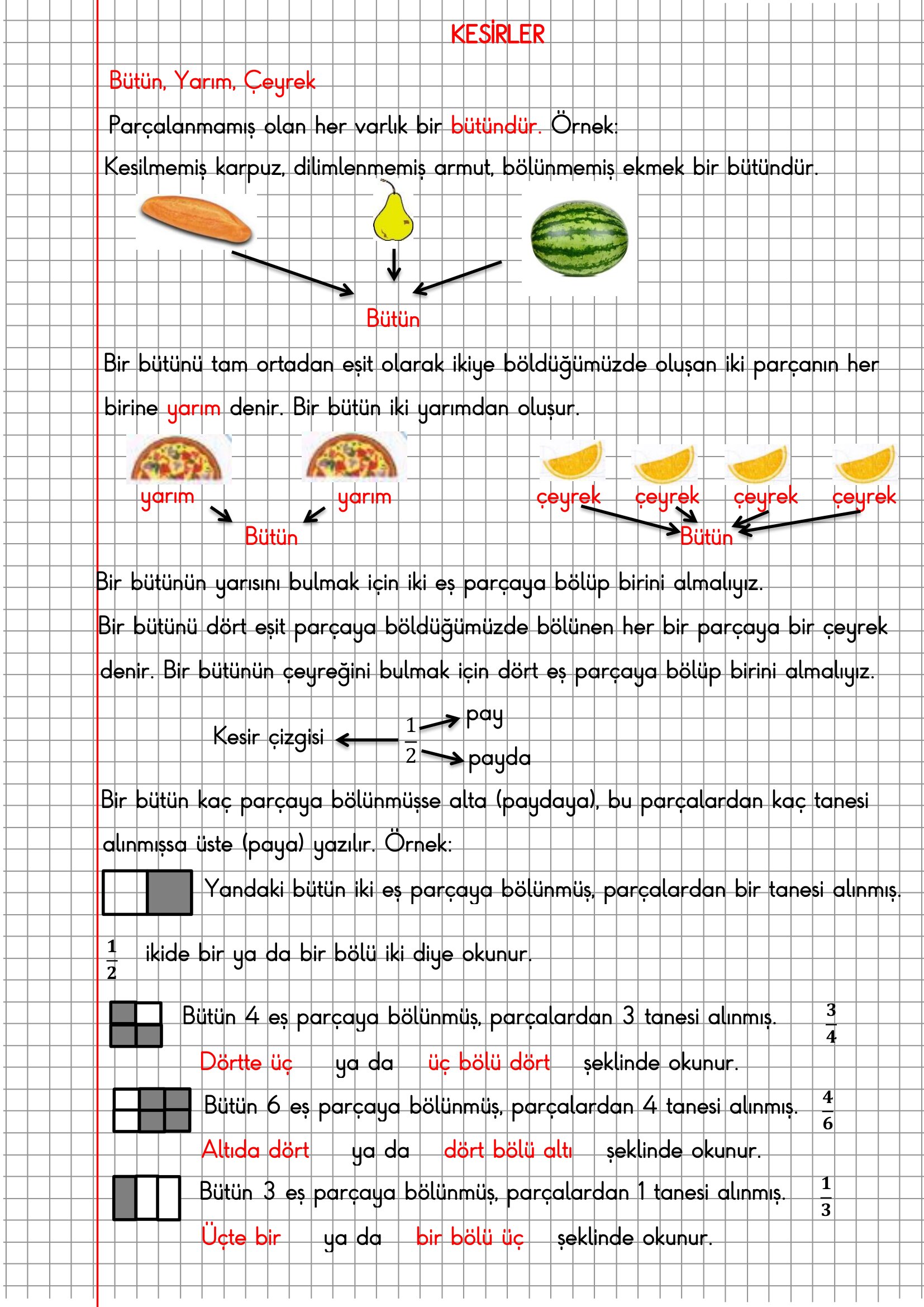 3.Sınıf Matematik Kareli Defterde Kesirler Konu Anlatımı