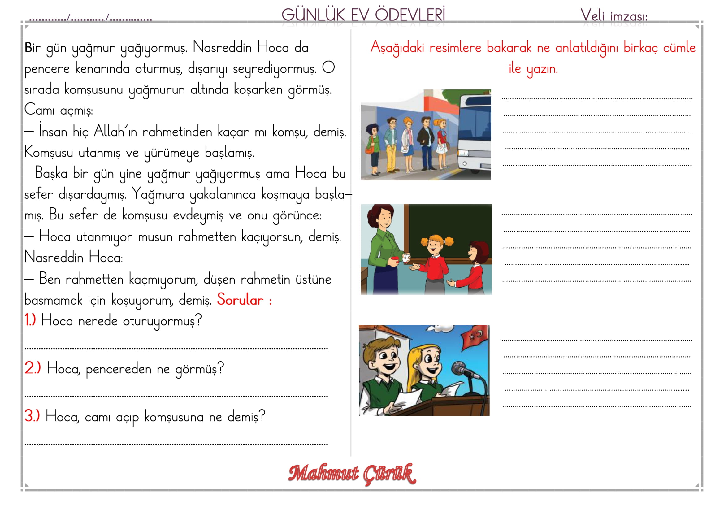 1.Sınıf 27 Mayıs 2025 Günlük Ev Ödevi