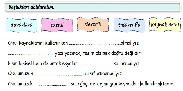 2.Sınıf Hayat Bilgisi Tutumlu Olmak Etkinliği