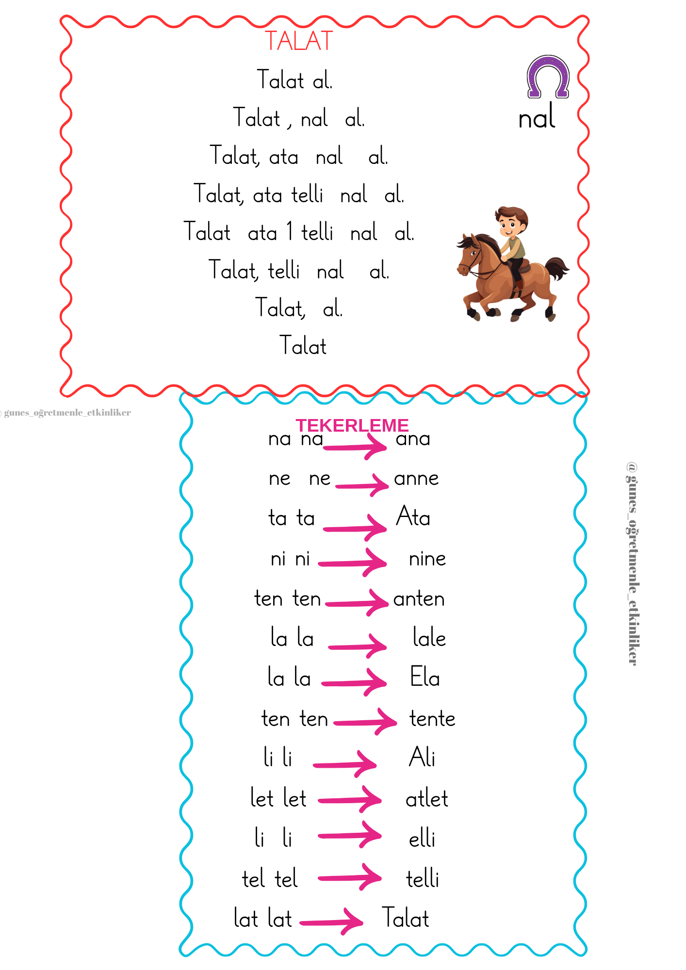 1.Sınıf İlk Okuma Yazma L Sesi Hızlı Okuma Metinleri ve Tekerleme