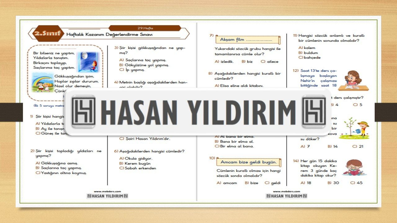 2.Sınıf Haftalık Değerlendirme Testi-29.Hafta(3-7 Mayıs)