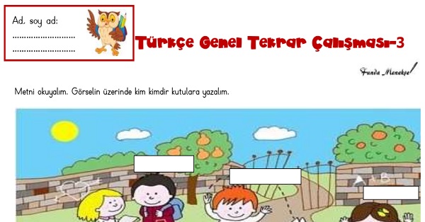 1.Sınıf Türkçe Genel Tekrar Çalışması 3