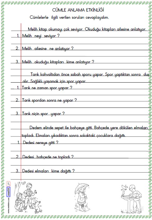 1. Sınıf Türkçe Cümle Anlama Etkinliği Etkinliği 6
