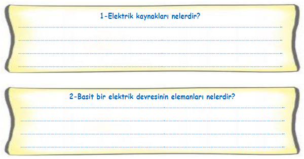 4.Sınıf Fen Bilimleri Basit Elektrik Devre Elemanları-Bir Soru Bir Cevap Etkinliği