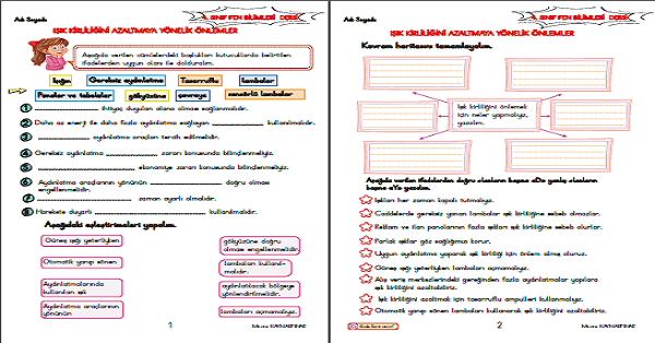 4. Sınıf Fen Bilimleri Işık Kirliliği ve Kirliliği Azaltmaya Yönelik Önlemler