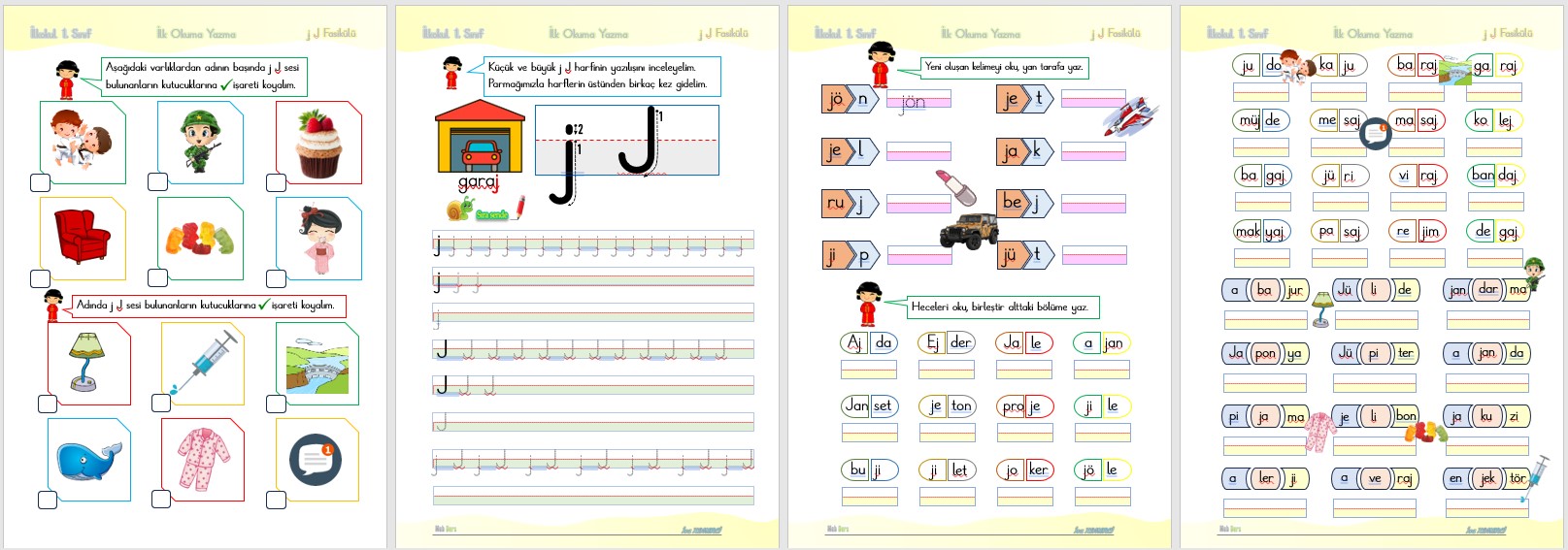 1. Sınıf İlk Okuma Yazma J Sesi FASİKÜLÜ (11 SAYFA)