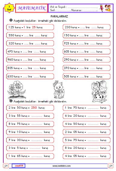 3. Sınıf Matematik Paralarımız Etkinliği 2