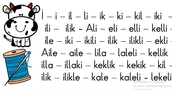 1.Sınıf İlk Okuma Yazma ELAKİ Sesleri Hece Kelime Okuma Çalışmaları