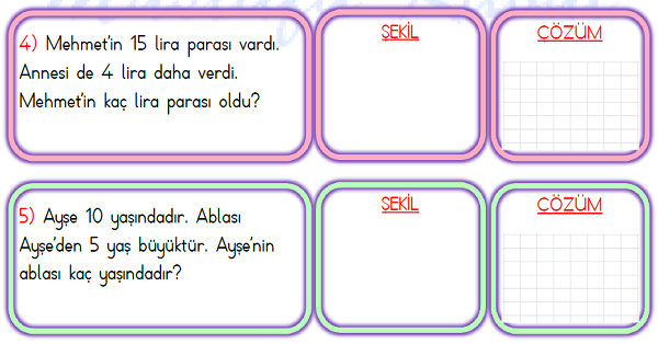 1.Sınıf Matematik Toplama İşlemi Problemler-2