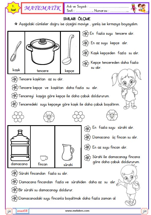 1. Sınıf Matemati Sıvıları Ölçme Etkinliği 4