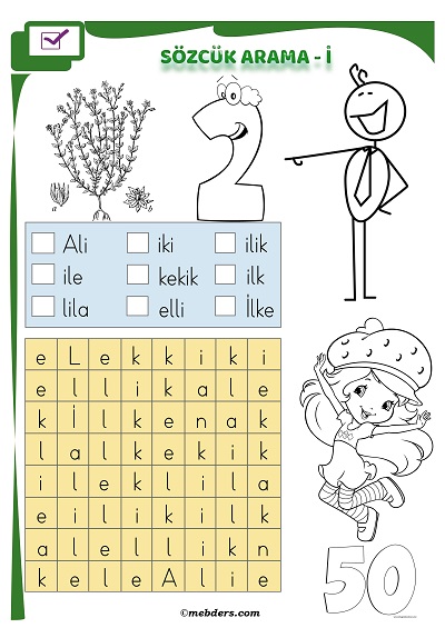 1.Sınıf İlkokuma Boyamalı Sözcük Arama Etkinliği - İ Sesi