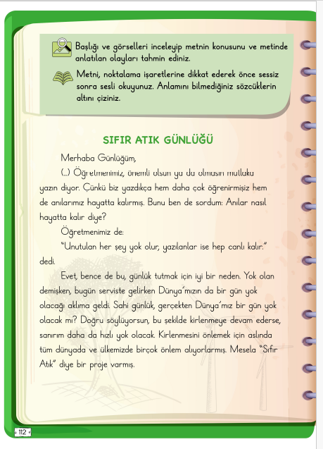 2. Sınıf Türkçe Meb Yayınları Sıfır Atık Günlüğü Metni Etkinlik Cevapları