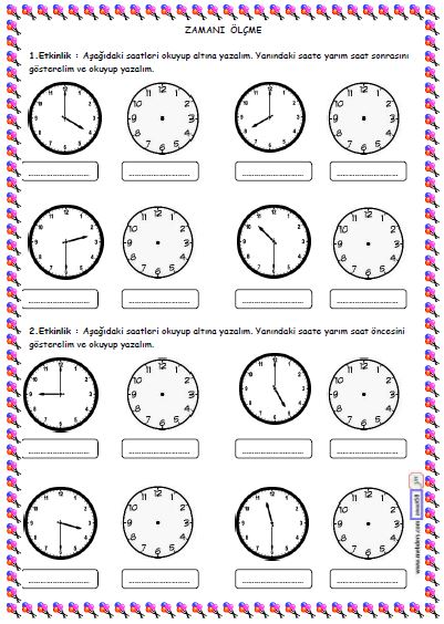 2. Sınıf Matematik Zamanı Ölçme - Saat Etkinliği 9