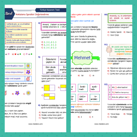 3. Sınıf Türkçe Noktalama İşaretleri Değerlendirme Kazanım Testi