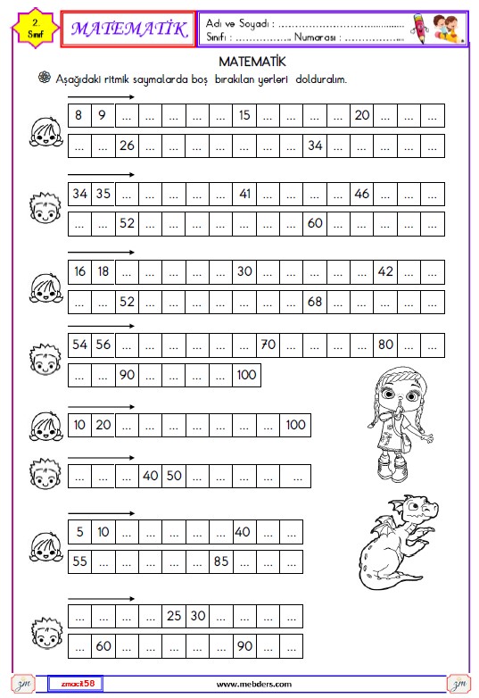 2. Sınıf Matematik Ritmik Saymalar Etkinliği 1