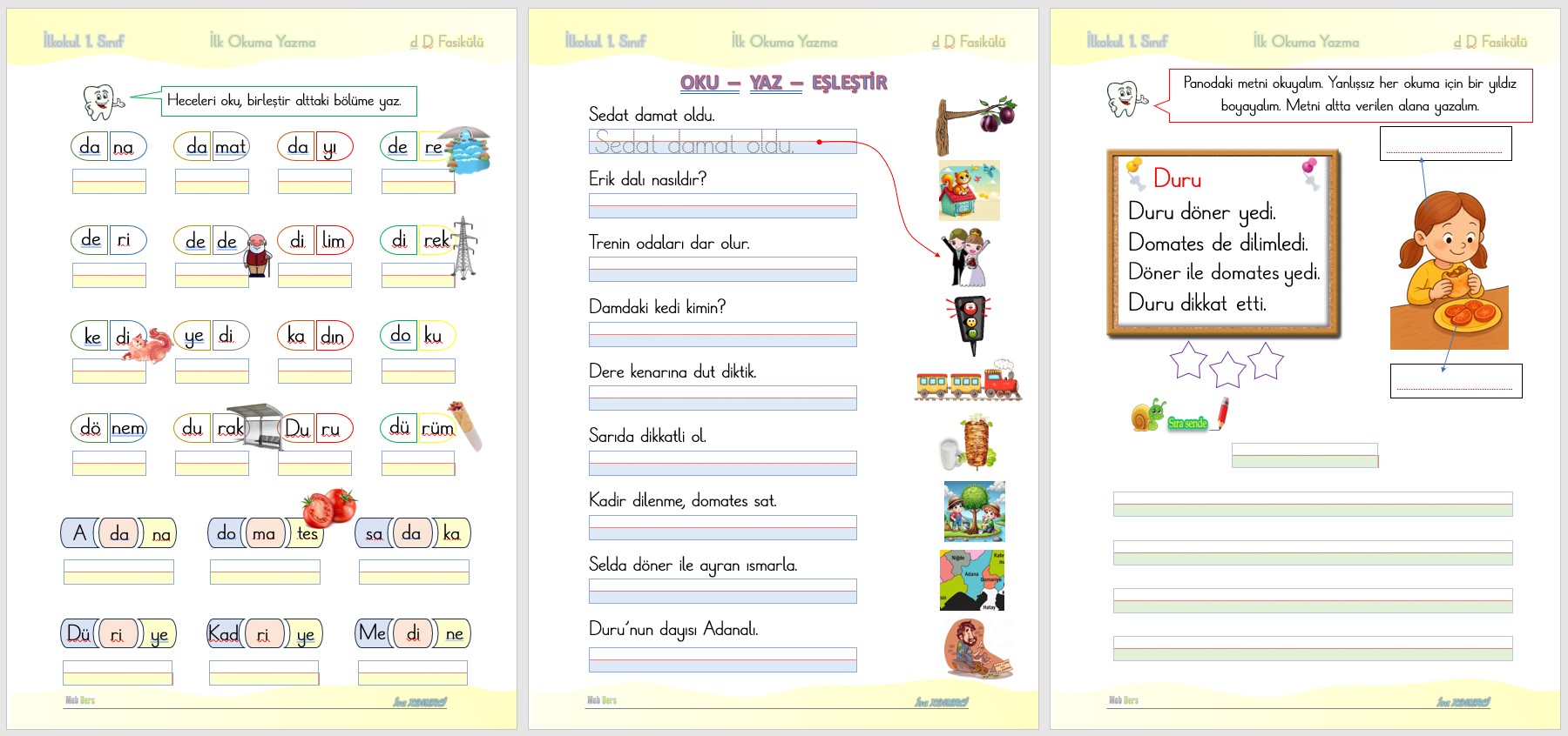 1. Sınıf İlk Okuma Yazma D - d Sesi FASİKÜLÜ 10 sayfa