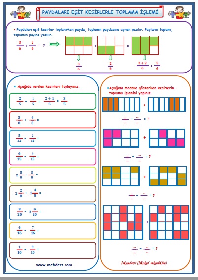 4.Sınıf Matematik Paydaları Eşit Kesirlerle Toplama İşlemi