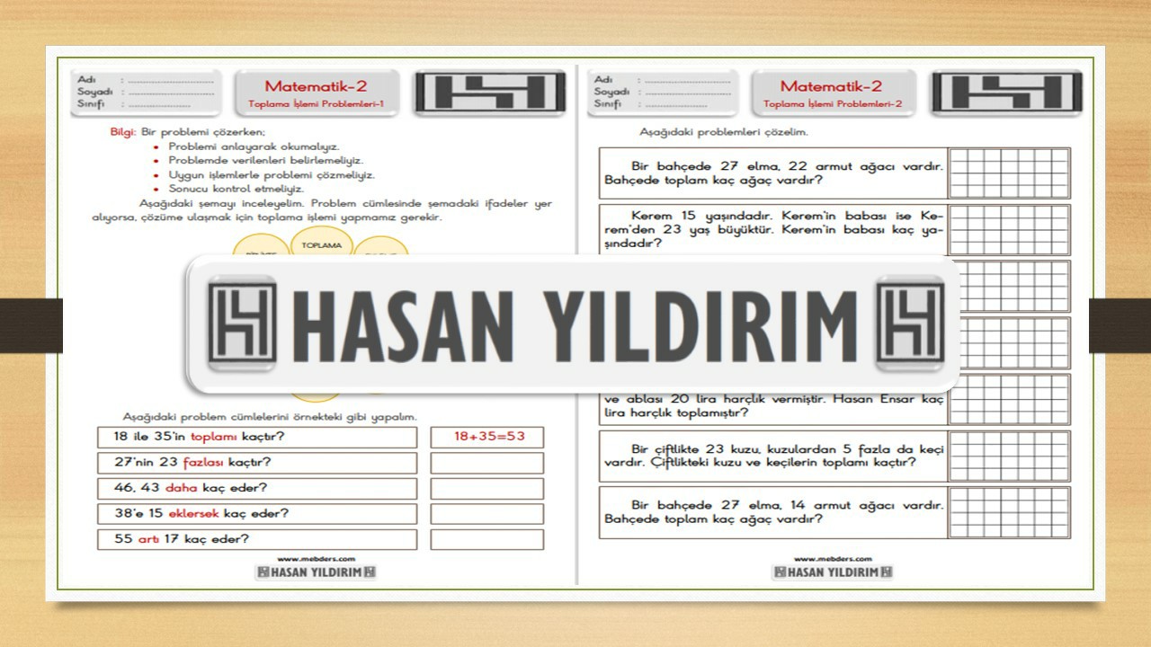 2.Sınıf Matematik Toplama İşlemi Gerektiren Problemler Çalışma Sayfaları