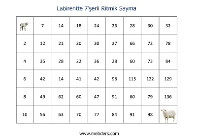 Labirentte 7'şerli Ritmik Sayma