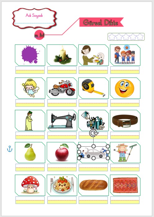 1. Sınıf İlk Okuma Yazma M Sesi  GÖRSEL DİKTE