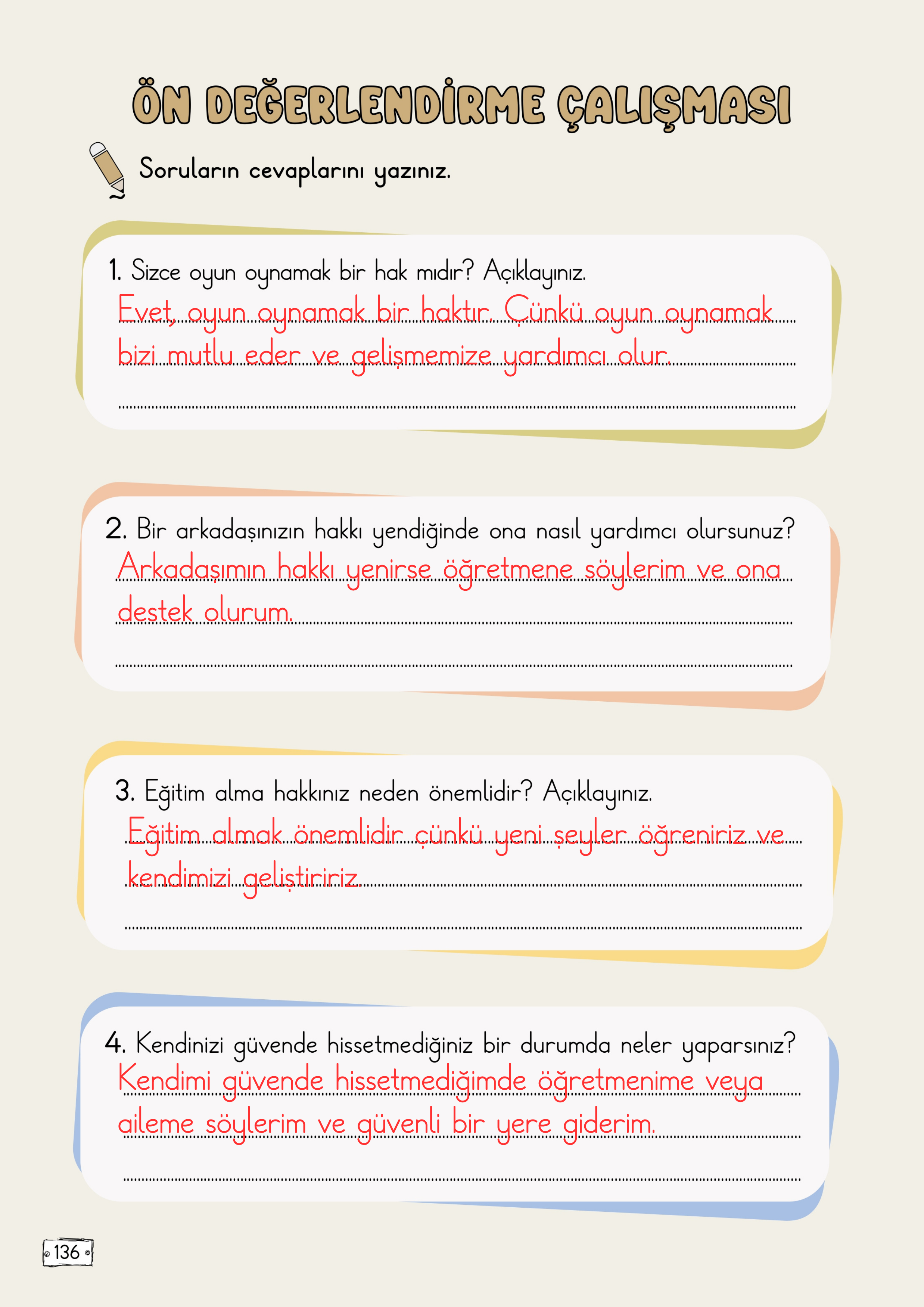 2. Sınıf Türkçe Meb Yayınları 8. Tema Ön Değerlendirme Çalışması Cevapları
