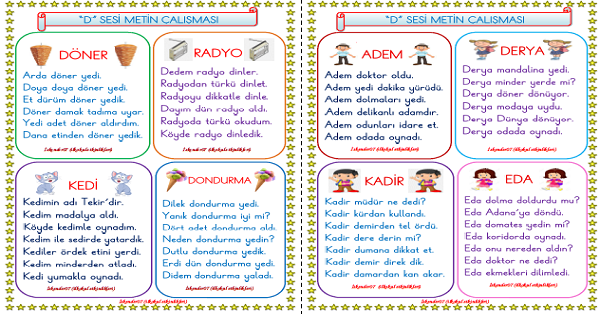 1. Sınıf İlk Okuma Yazma D-d Sesi Metin Okuma Çalışması