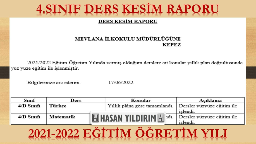 2021-2022 4. Sınıf Ders Kesim Raporu