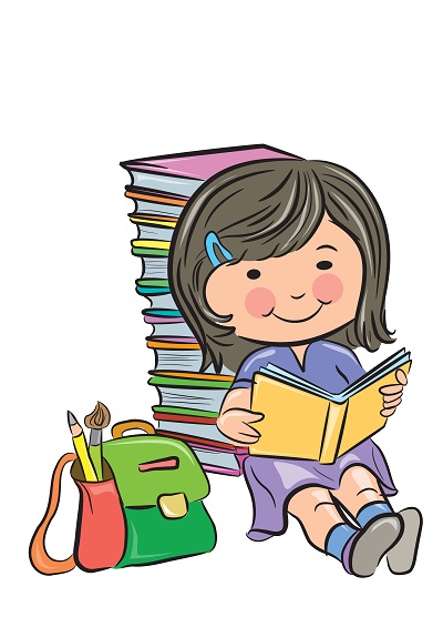 Clipart sırtını kitaplara dayayarak kitap okuyan kız çocuğu resmi png