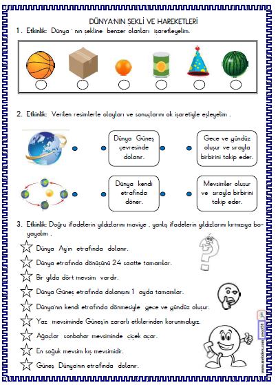 2. Sınıf Hayat Bilgisi Dünya'nın Şekli ve Hareketleri Etkinliği | Meb Ders