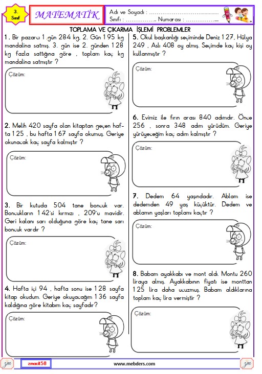 3 S n f Matematik Toplama Ve karma lemi Problemleri Etkinli i 2